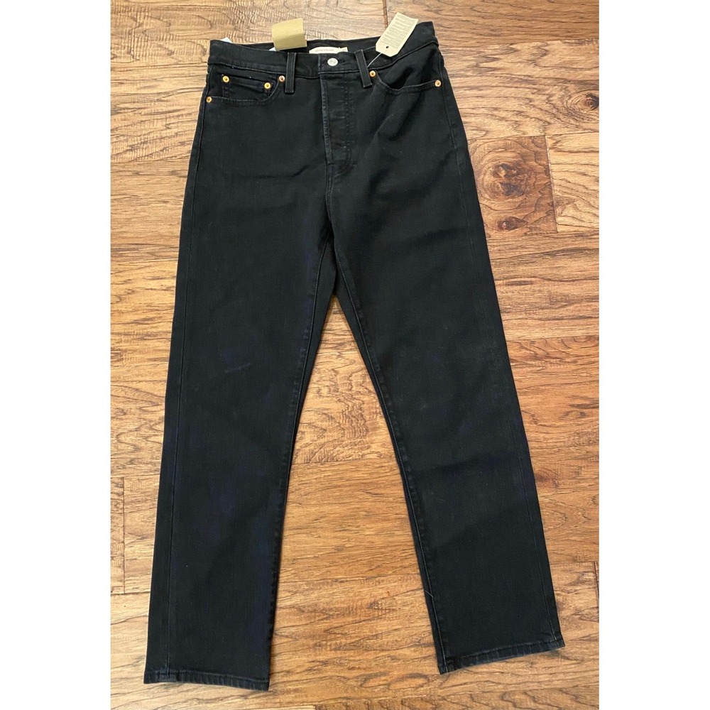 Levis Wedgie Straight Jeans Black High Rise Stretch Denim 30x28 Button Fly New